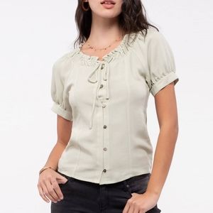 NWOT Mine Fashion Womens Tie-Neck Puff Sleeve Top